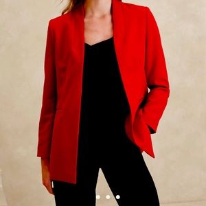 Red Collarless Blazer